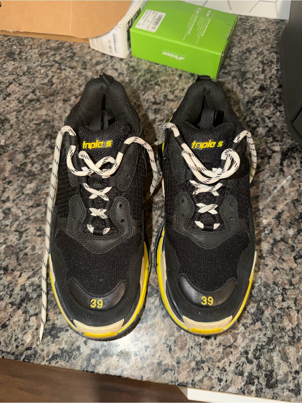 Balenciaga Triple S Black with Yellow Accent Sneakers